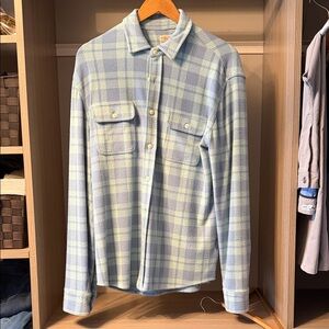 Faherty Light Blue and Cream Plaid Shirt Jacket